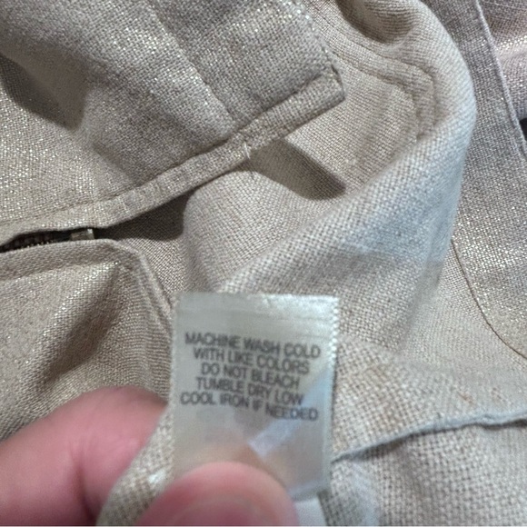 J JILL Sz XL Jacket Hood Drawstring Pockets Unlined Linen Cotton Blend Metallic - Picture 9 of 9